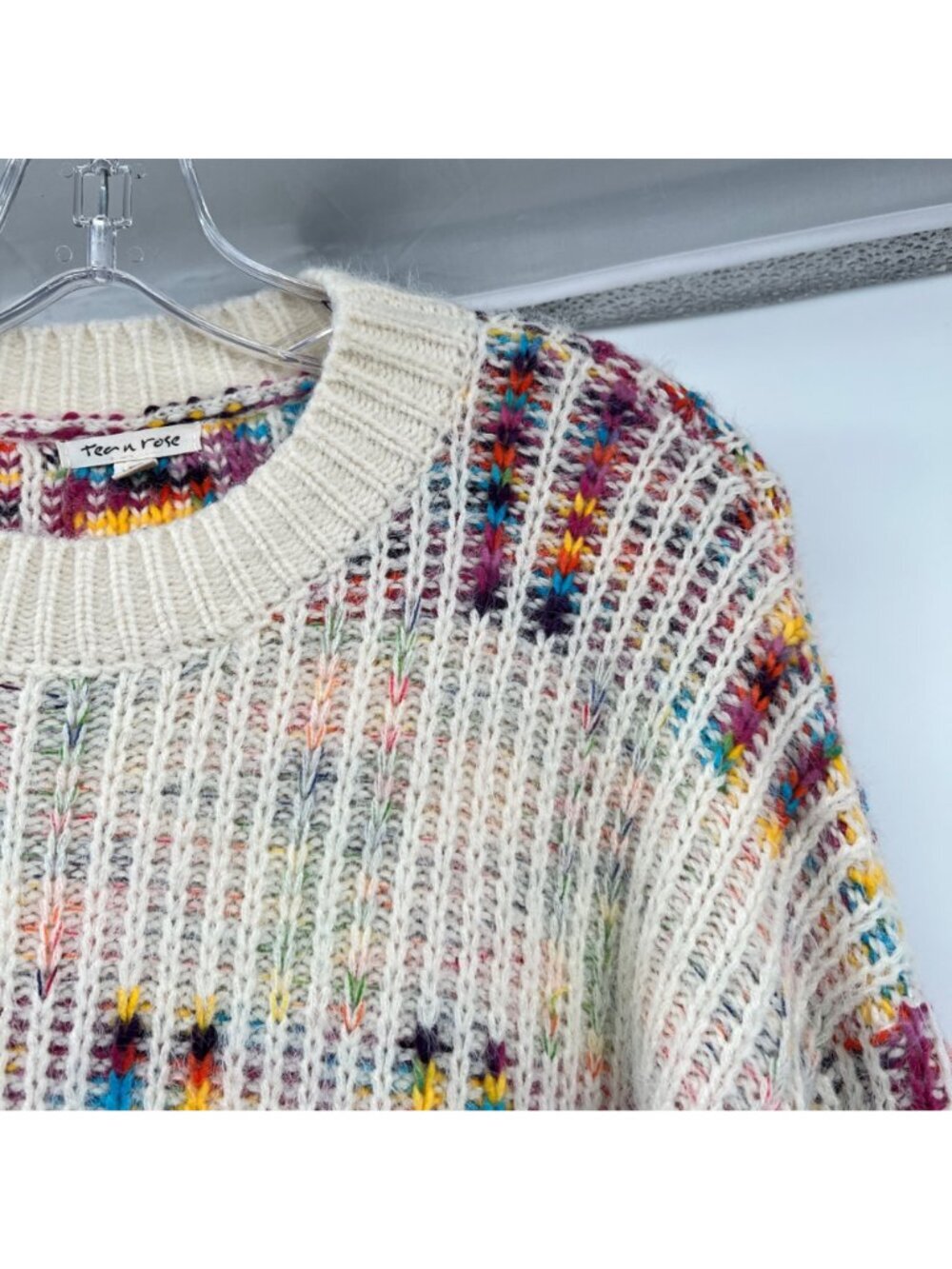 Tea n Rose Womens Fuzzy Knit Pullover Sweater Multicolor Print Size XL - Picture 4 of 9
